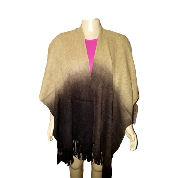 Just Jamie Sweaters - Just Jamie Beige Brown Ombre Shawl Poncho Wrap Scarf One Size  EUC